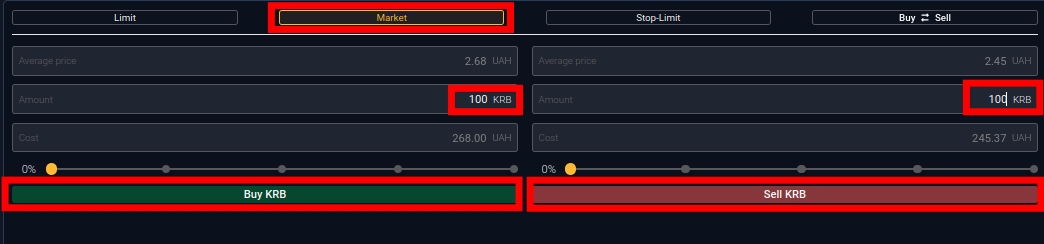Screenshot. Buy Karbo / Sell Karbo: Market order